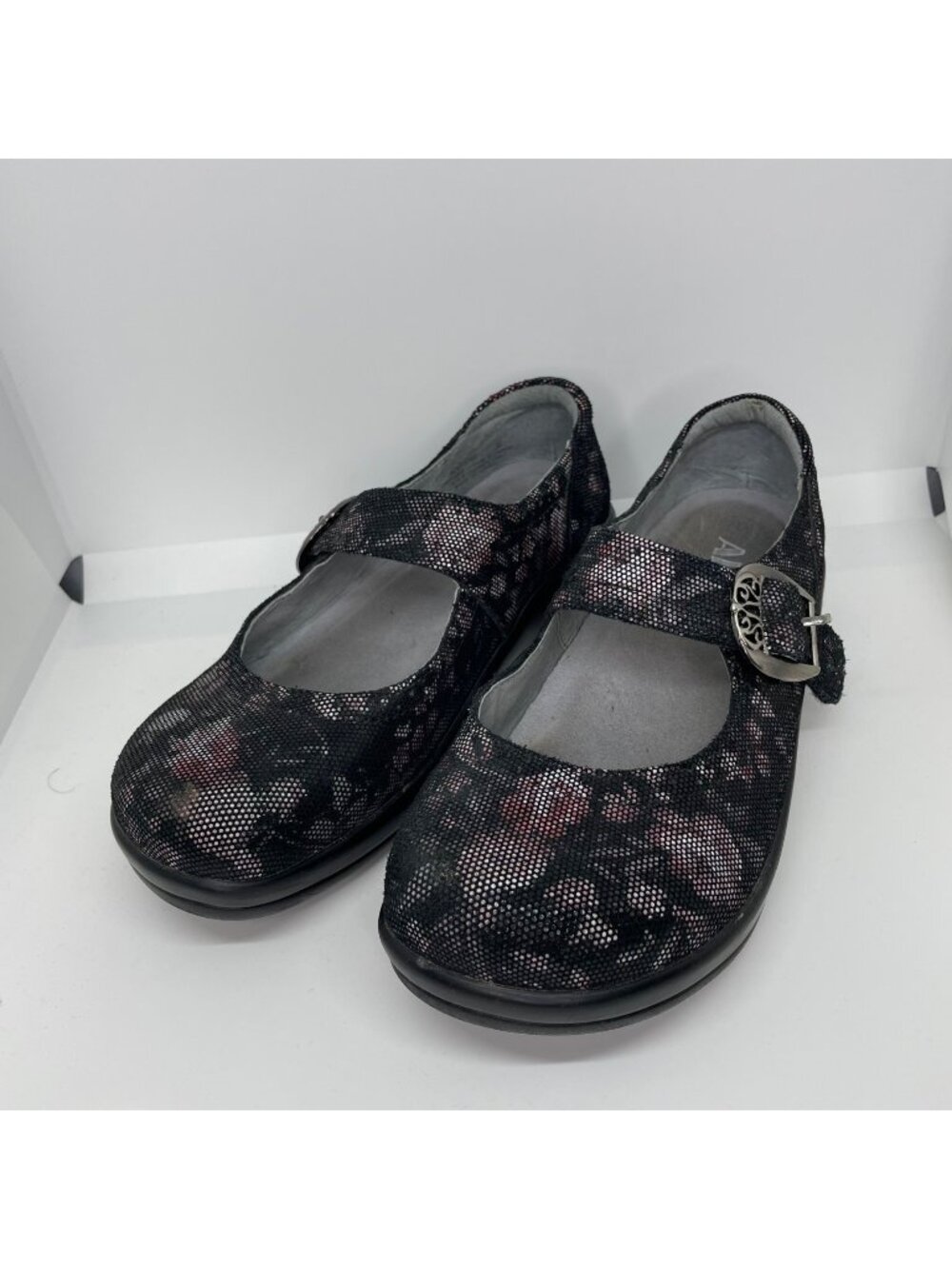 ALEGRIA kourtney mary jane shoes in black floral size 36 6 6.5